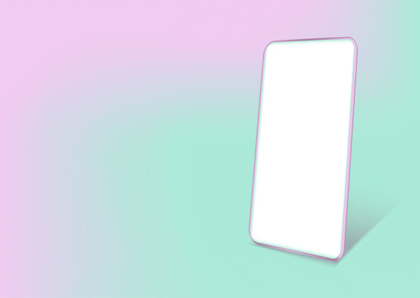 3d智能手机与空屏幕的模型移动概念。用设备手机展示手机边框展示最小场景。移动孤立的粉彩霓虹灯全息背景。矢量图图片下载