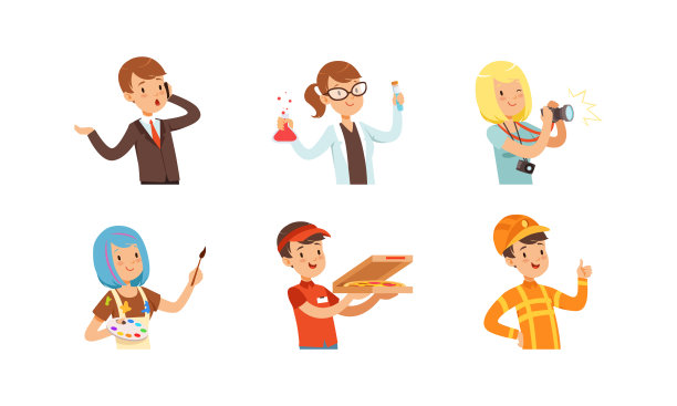从事不同职业向量集的可爱儿童角色图片下载