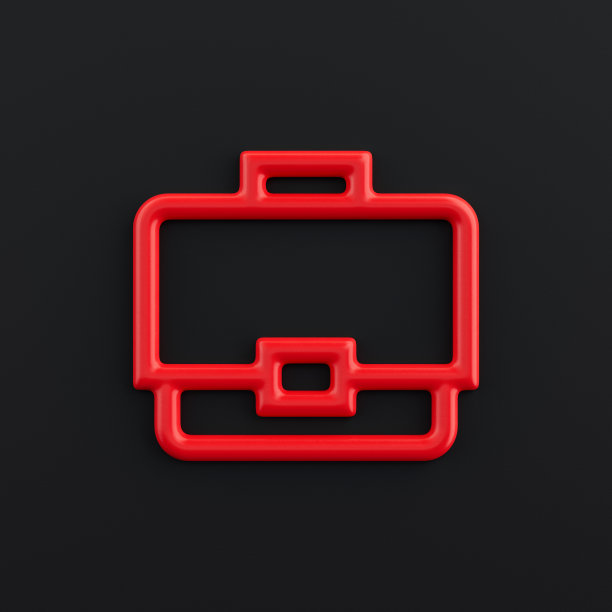 公文包3d图标，轮廓红色办公室图标，商业符号，3d渲染图片下载