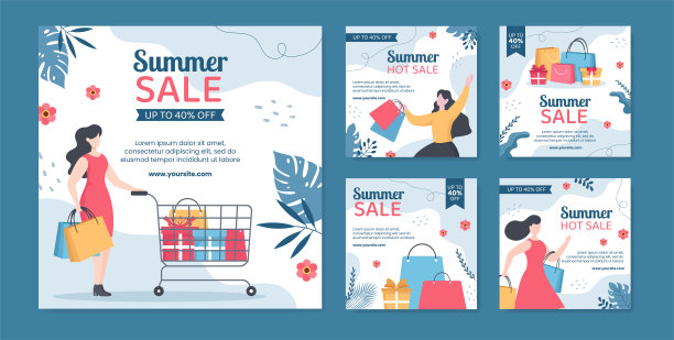 夏季销售后模板社交媒体平面卡通矢量背景插图图片下载