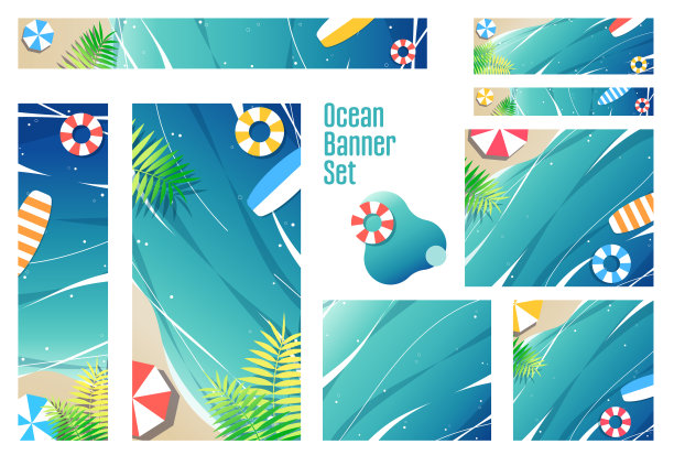 美丽的大海插图横幅集图片下载
