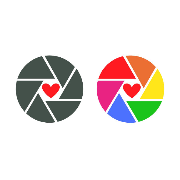 心形快门标志或图标相机爱。一套相机快门图标图片下载