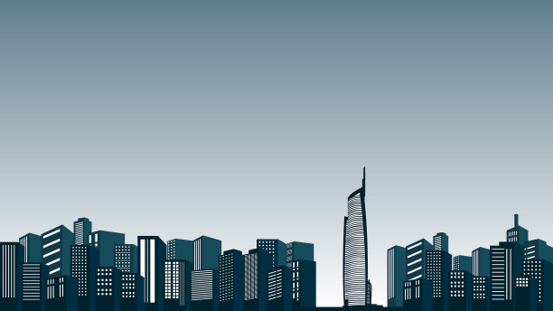 一个城市的矢量剪影与高层建筑和alma塔图片下载