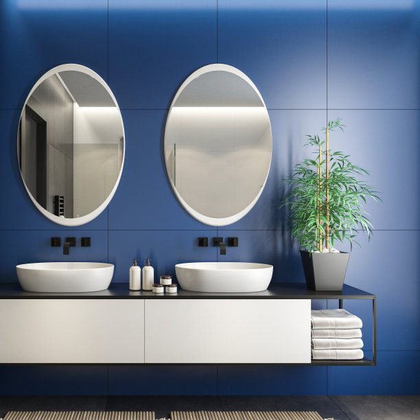 现代极简主义蓝色浴室图片下载