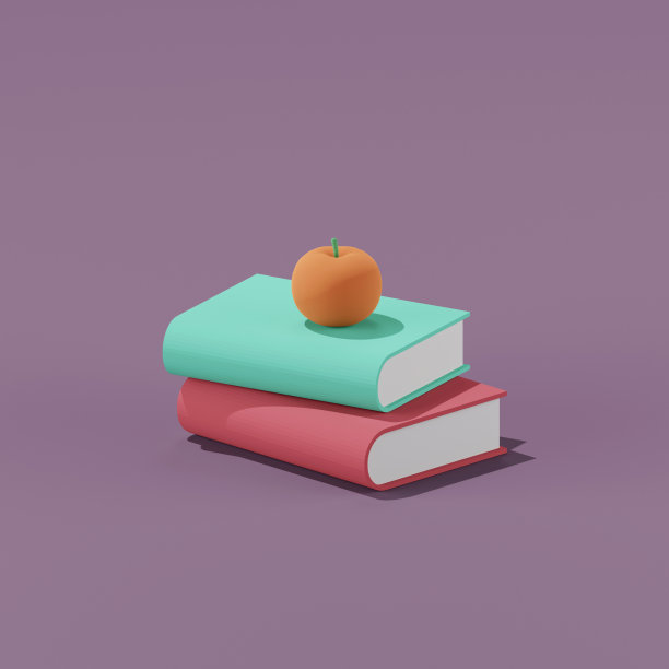 书和苹果的3d渲染。图片下载