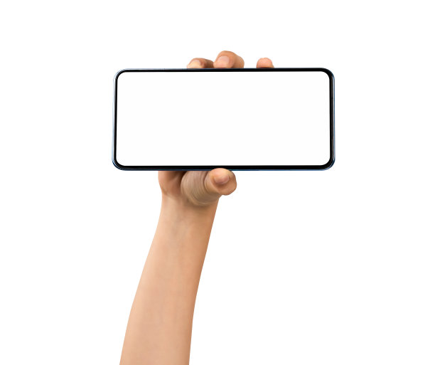 裁剪路径，手持智能手机隔离在白色背景。图片下载