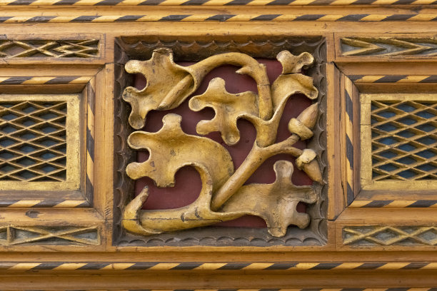 在木材中雕刻植物元素图片下载