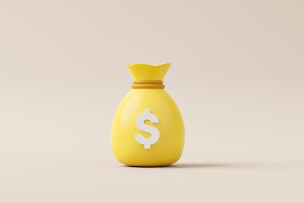 钱袋与图标美元货币的背景。省钱投资理念。三维渲染插图图片下载
