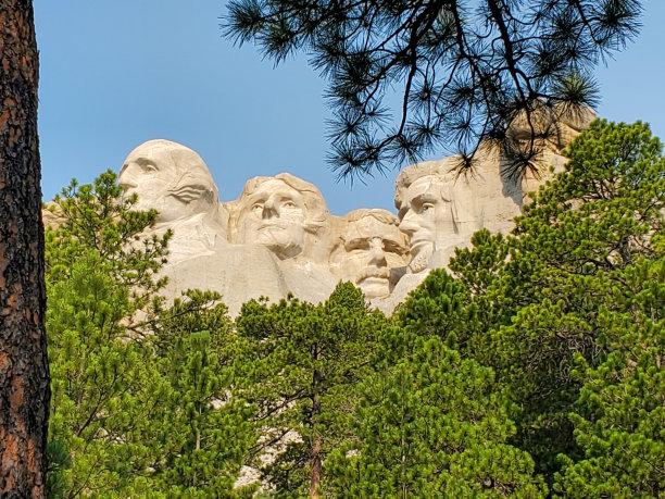 拉什莫尔山的框架与树木图片下载