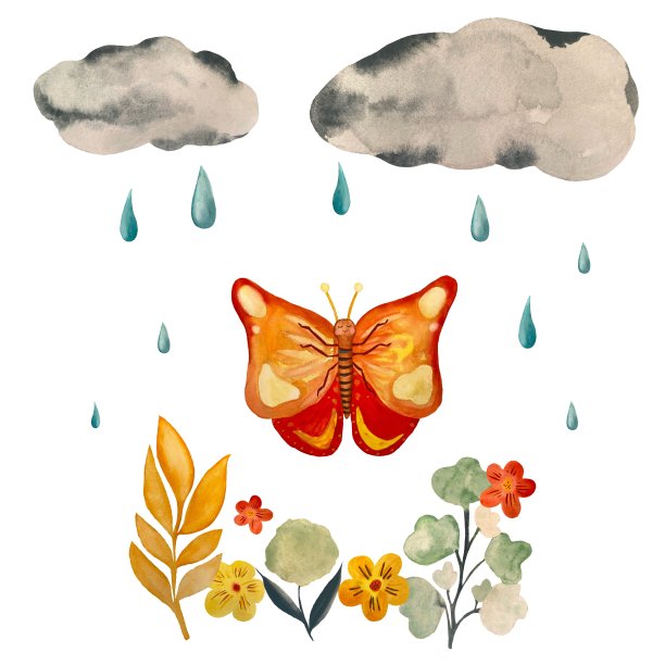 蝴蝶叶云花设计水彩画图片下载