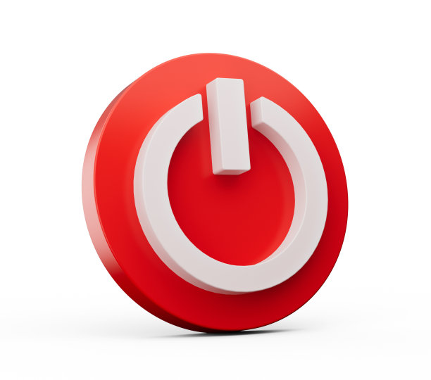 在白色背景上孤立的红色圆圈形状的权力图标的3d插图图片下载