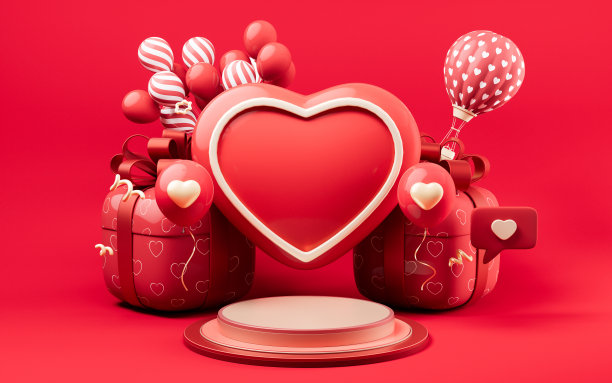 爱心和展示舞台，3d渲染。图片下载