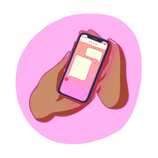 手机聊天，粉色背景，棕色手图片下载