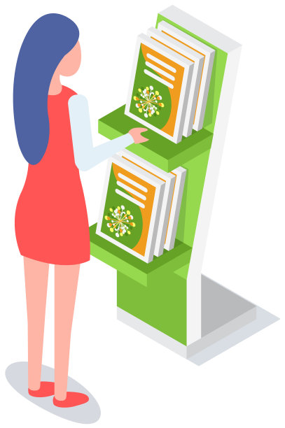 女人看着展台上的书籍，小册子。广告公司，推广，分销图片下载