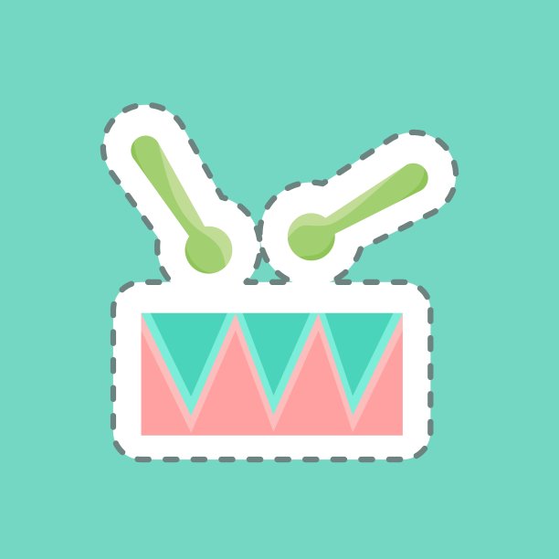 贴纸线切割玩具鼓。适合儿童的标志。简单的设计可编辑。设计模板向量。简单的说明图片下载