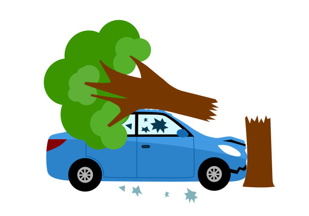 车祸与树在白色背景上的平面设计。车祸概念矢量插图。图片下载