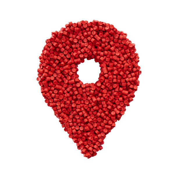 由白色背景上隔离的红色塑料PVC聚合物制成的定位销符号的3d渲染图片下载