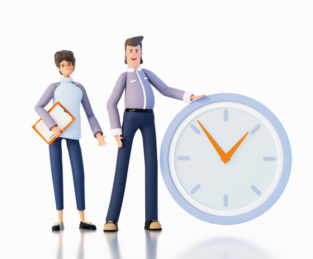 商务人士有时钟。时间就是金钱。咨询，帮助，支持，共同工作的理念。三维渲染图图片下载