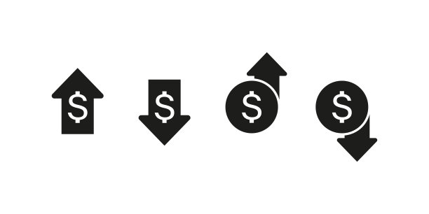 美元上涨和下跌图标箭头集。货币上升和失败向量箭头。财务利润增减。图片下载