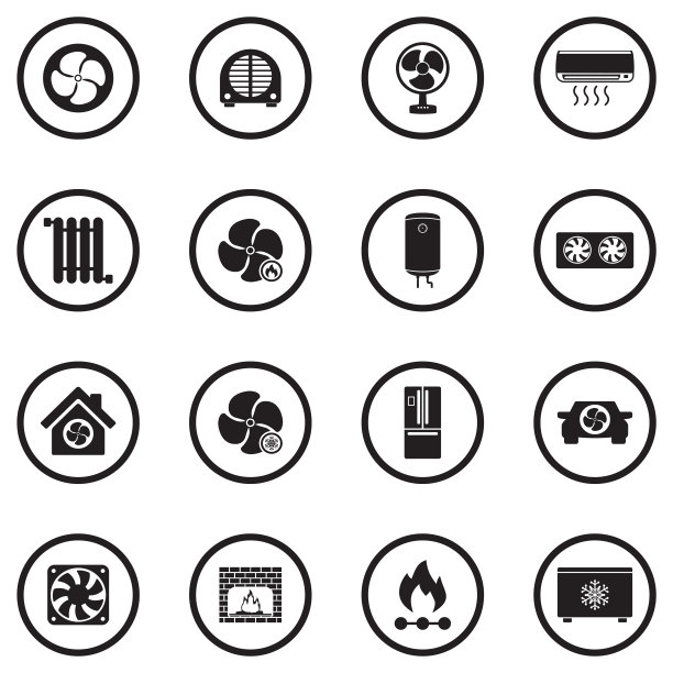 加热和冷却图标。黑色平面圆形设计。矢量插图。图片下载