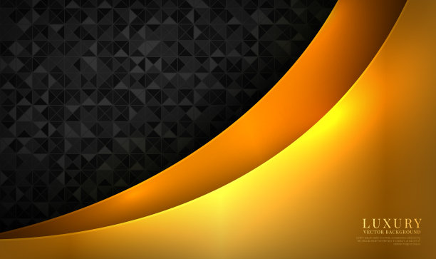 三维黄金曲线豪华抽象背景重叠层在黑暗空间与闪闪发光的效果装饰。平面设计元素镂空风格的概念，横幅，传单，卡片，小册子封面，或登陆页图片下载