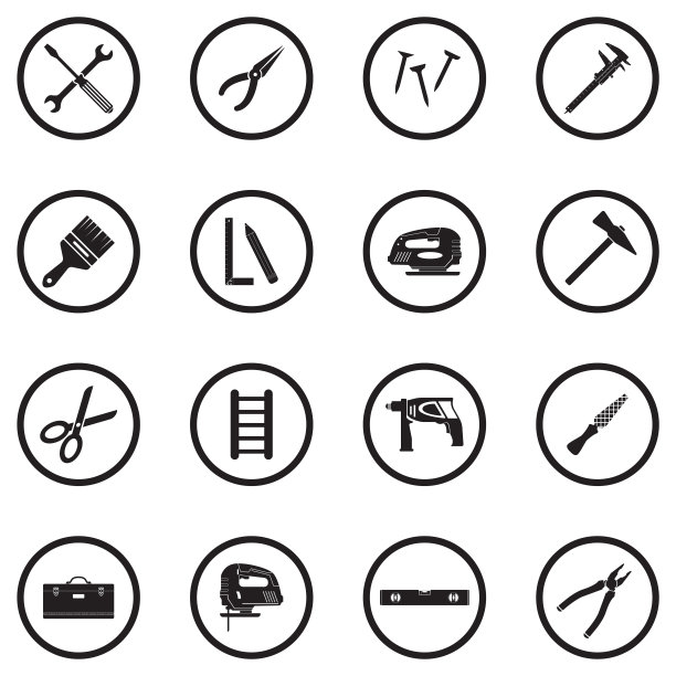 Home Tools图标。黑色平面圆形设计。矢量插图。图片下载