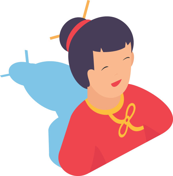 女装概念，中国娃娃矢量颜色图标设计，中国传统文化符号，农历新年兔年2023标志，中国旅游指南股票插图图片下载