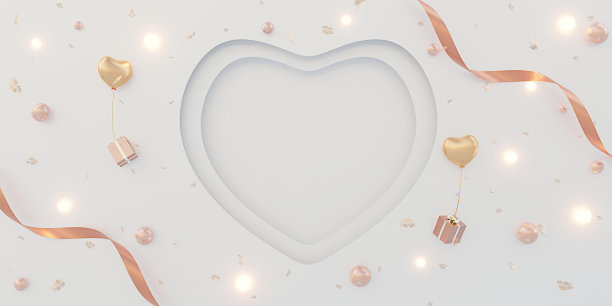 情人节背景在柔和的色调剪纸艺术甜心3D插图图片下载