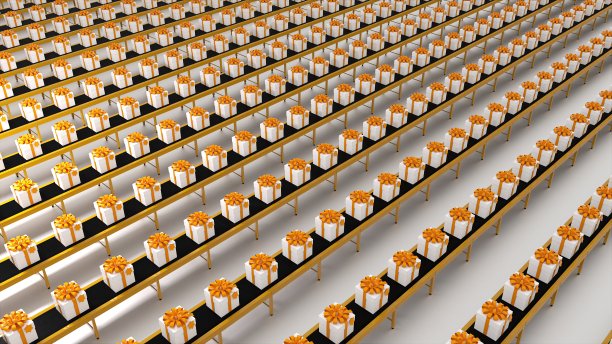 传送带上的礼盒图片下载