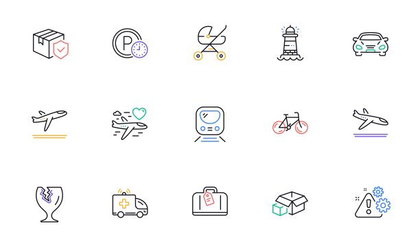 包裹保险，汽车和手提行李线图标网站，印刷。为设计。向量图片下载