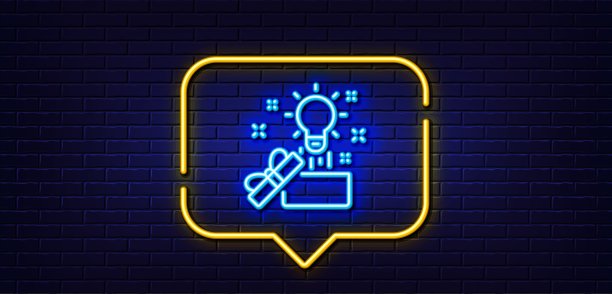 创意理念线性图标。创意符号。霓虹灯光对话气泡。矢量图片下载