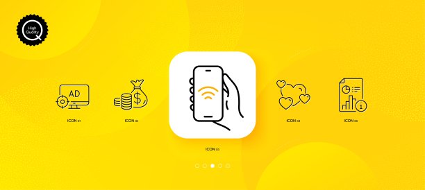 SEO广告拦截，互联网应用和钱币袋极简线条图标。用于Web应用程序、印刷。矢量图片下载