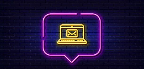电子邮件线性图标。消息通信符号。霓虹灯语音气泡。矢量图片下载