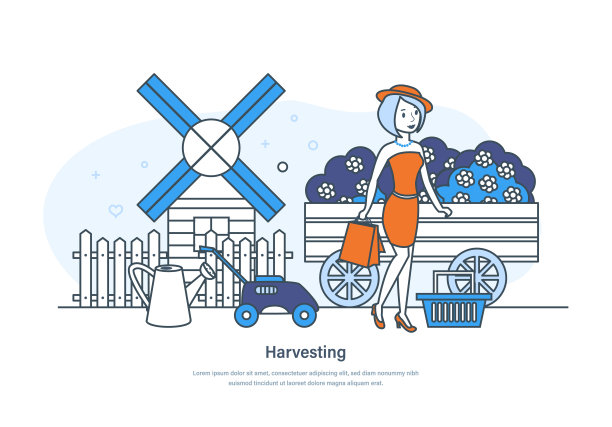 收获、农贸市场、地方市集宣传横幅。农业、农业和有机天然食品生产。农业企业网站横幅细线设计图片下载