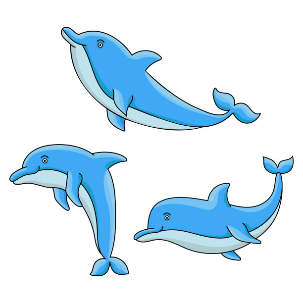 矢量集卡通海豚插图图片下载
