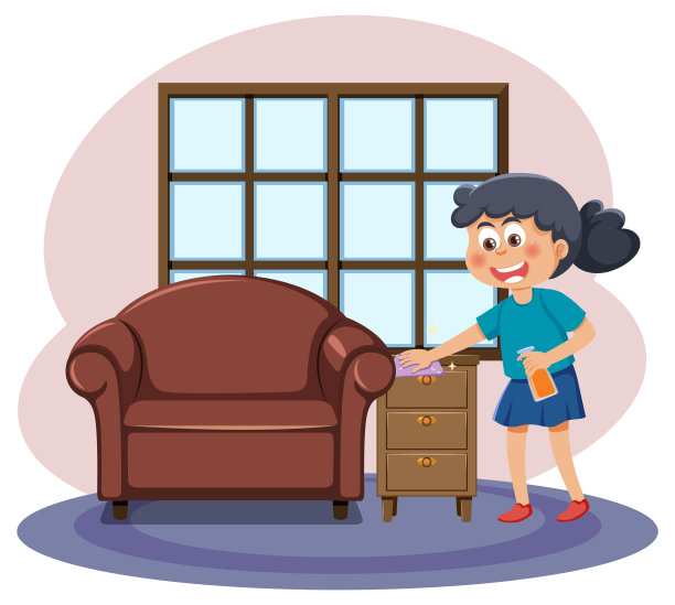 一个女孩在客厅打扫卫生图片下载