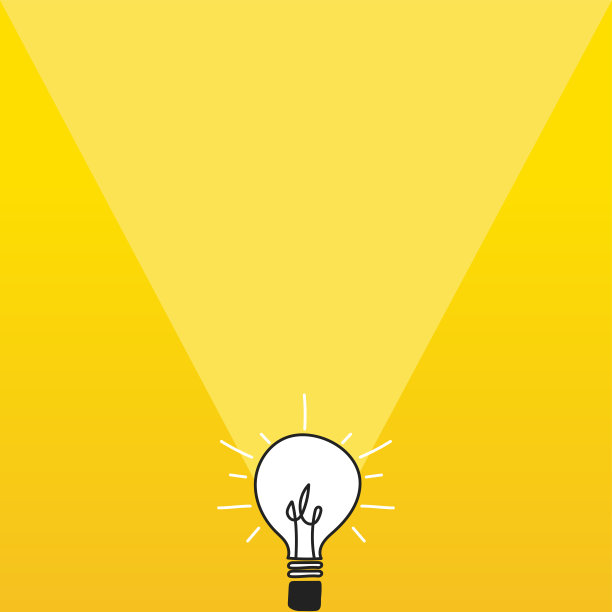黄色背景上的照明灯泡。突出的创新理念、创造力和领导力的概念。矢量图图片下载