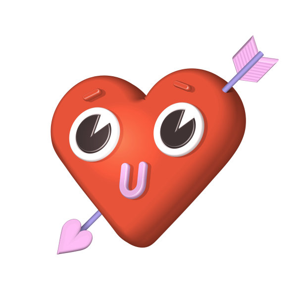 3d卡通粉色心形渲染图标与箭头。心形的人物与滑稽古怪的卡通脸。情人节的装饰元素。矢量隔离插图。图片下载