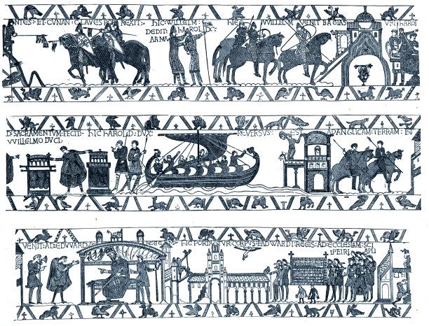 描绘1066年入侵的贝叶挂毯图片下载