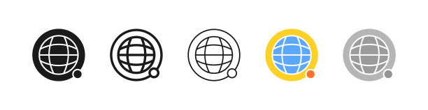 行星线图标。互联网，全球网，计算机网络，箭头，搜索，获取信息，数据存储。位置的概念。矢量五个图标在不同的风格上的白色背景图片下载