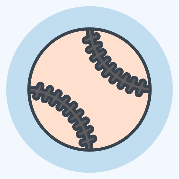 图标棒球。与运动器材符号相关。颜色搭配风格。设计简单，可编辑。简单的说明图片下载