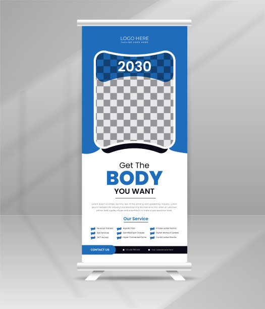身体健身健身房卷起横幅支架显示模板图片下载