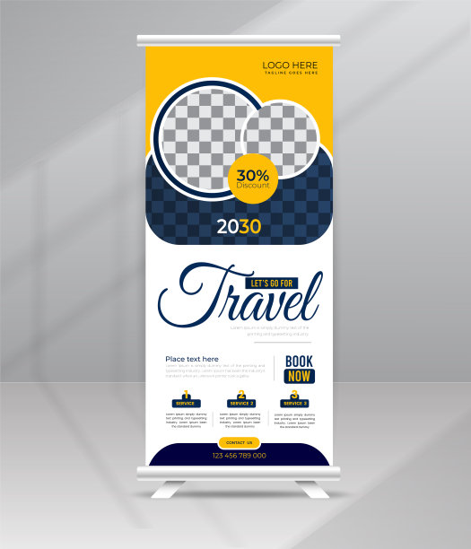 旅游和旅游销售卷起横幅支架与一个地方的照片图片下载