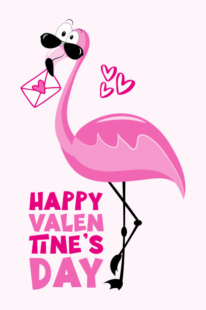 情人节快乐——有趣的粉红色火烈鸟和信封图片下载