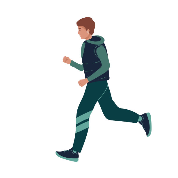 跑步运动的男人穿着夹克，温暖的衣服在冬季景观的背景下奔跑。小女孩热衷于体育运动。手绘风格矢量设计插图。卡通。在冬天跑步图片下载