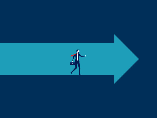 商人走在山洞里，箭头在前面引路。职业方向图片下载