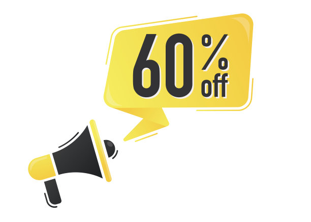 6折。扩音器和彩色黄色的演讲气泡引用。博客管理，博客和网站写作。概念海报为社交网络，广告，横幅图片下载