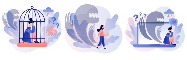 内心恐惧的概念。恐惧症，焦虑，恐慌症。心理，孤独，恐惧或心理健康问题，抑郁。现代平面卡通风格。白色背景上的矢量插图图片下载