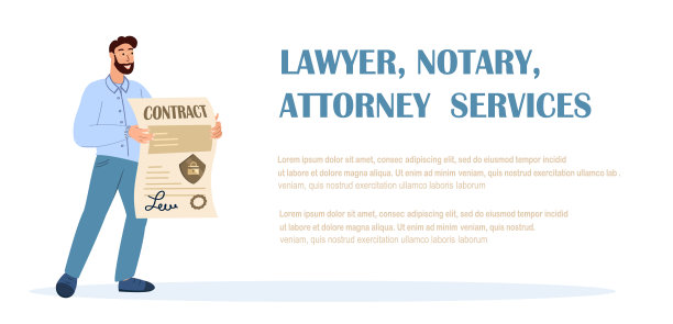登陆页模板。律师，公证员或律师服务。持有证书，合同加盖公章盖章。文档人提供专业服务，字符持有纸。矢量图图片下载