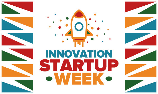 创新创业周。为未来的成功而举办的商业活动。技术开发创业公司，寻求资金和赞助。为公司制定有创意的营销策略。领导会议。向量的火箭。旗帜设计。附有插图的海报图片下载